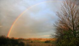 serene landscape with vibrant rainbow arc