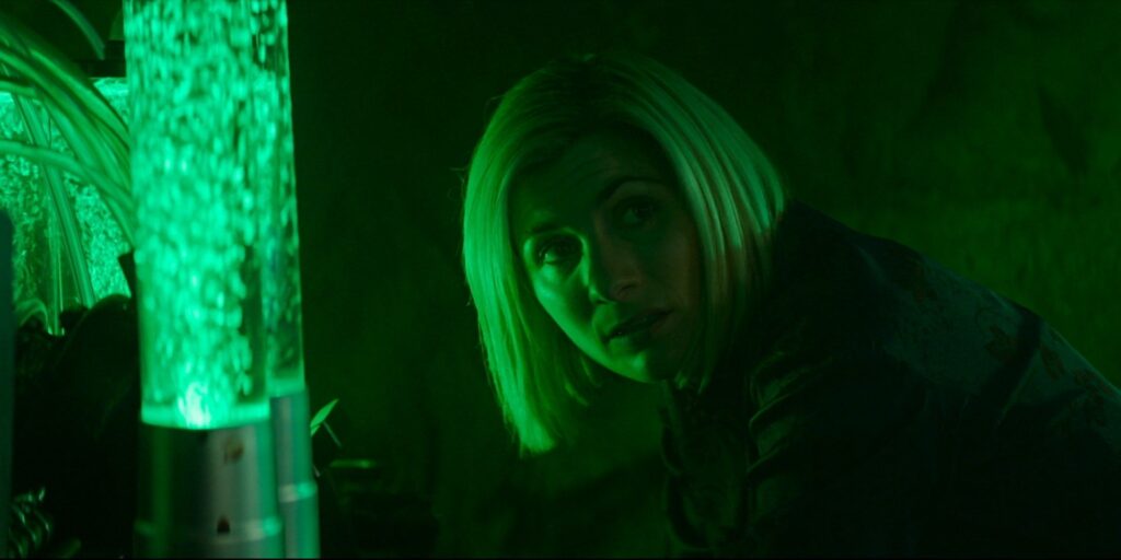 The Thirteenth Doctor (Jodie Whittaker) looking soulfully into the camera (at Yaz)
