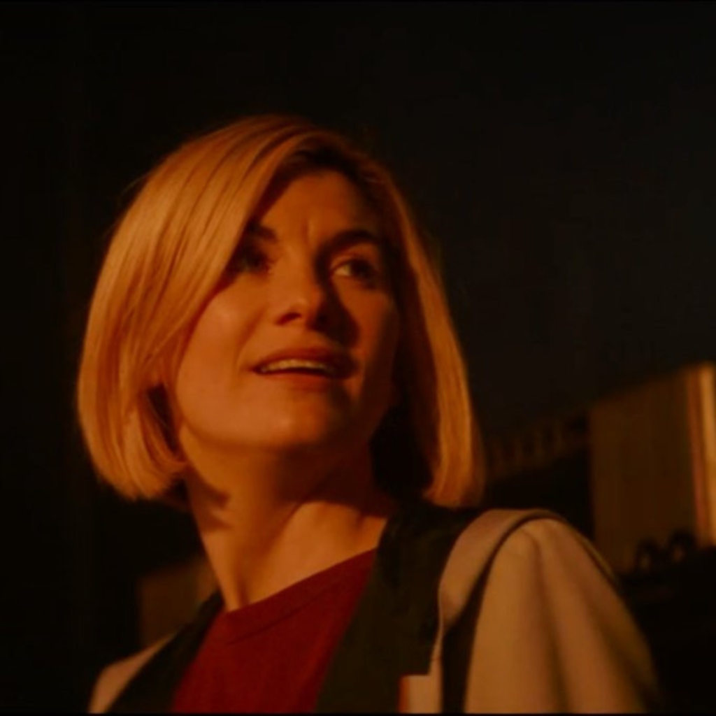 The Thirteenth Doctor (Jodie Whittaker) looking off-camera in awe